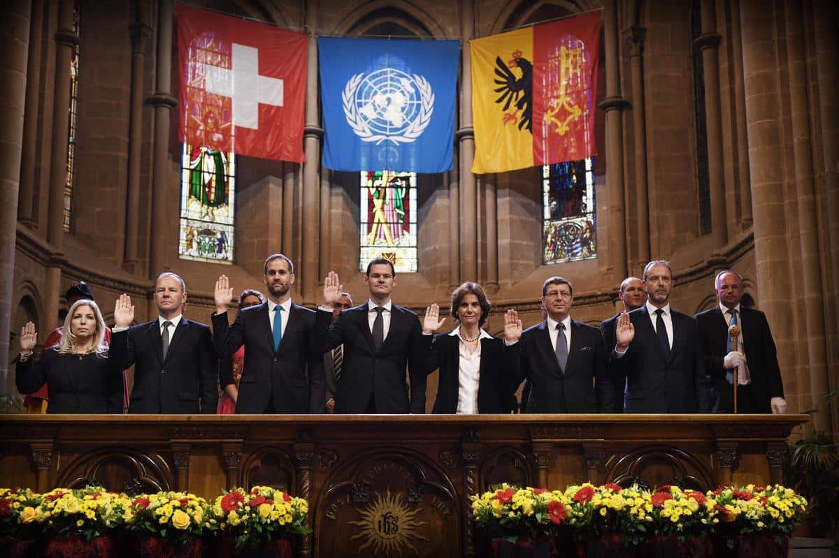 Prestation de serment du Conseil d’Etat genevois, le 31 mai 2018, en la Cathédrale Saint-Pierre.