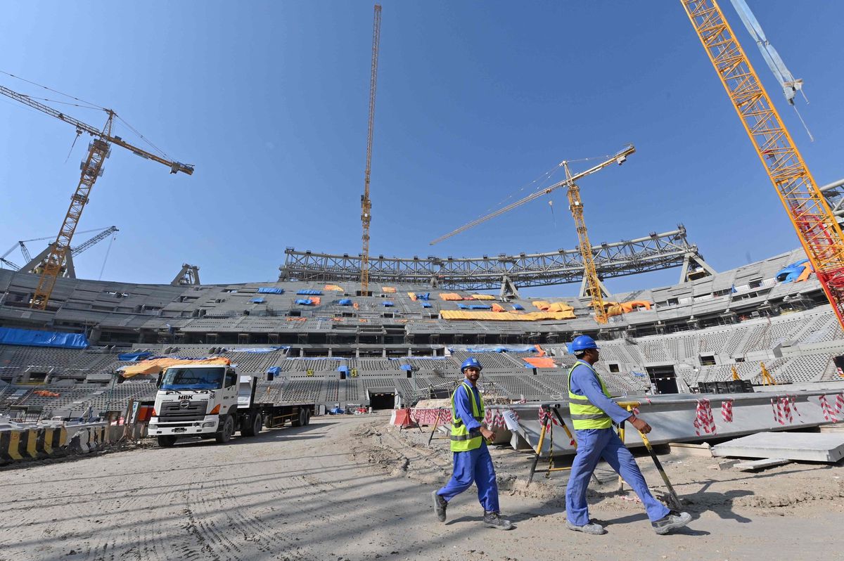 Des ouvriers sur les chantiers qataris en 2019.